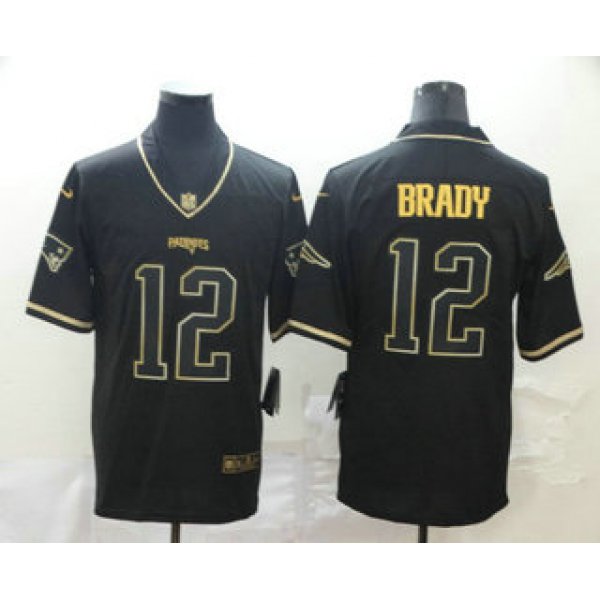 Men's New England Patriots #12 Tom Brady Black 100th Season Golden Edition Jersey