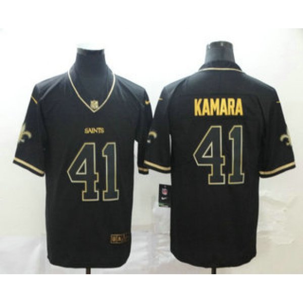 Men's New Orleans Saints #41 Alvin Kamara Black 100th Season Golden Edition Jersey