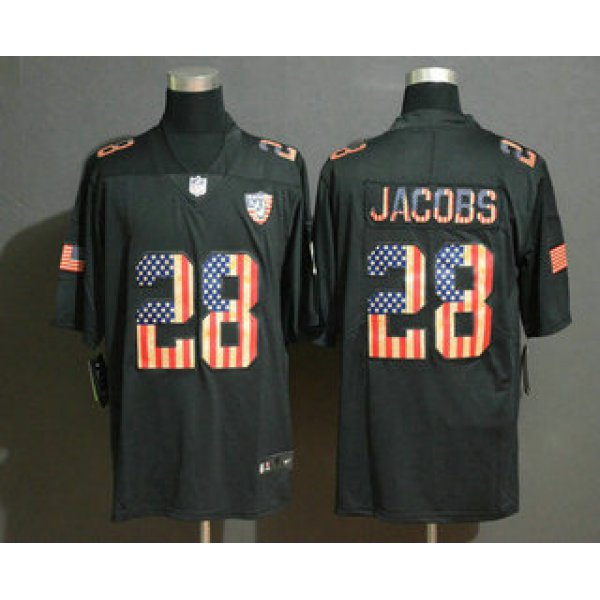 Men's Oakland Raiders #28 Josh Jacobs 2019 Black Salute To Service USA Flag Fashion Limited Jersey