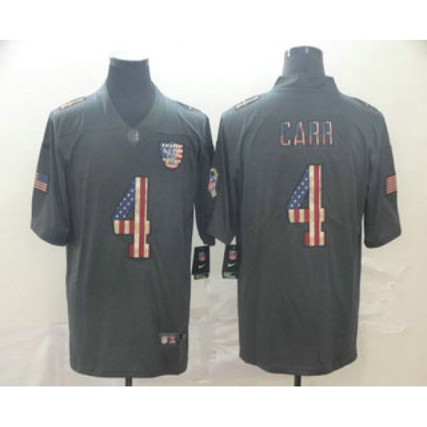 Men's Oakland Raiders #4 Derek Carr 2019 Black Salute To Service USA Flag Fashion Limited Jersey