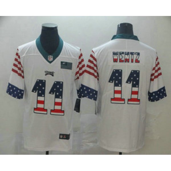 Men's Philadelphia Eagles #11 Carson Wentz White Independence Day Stars Stripes Jersey