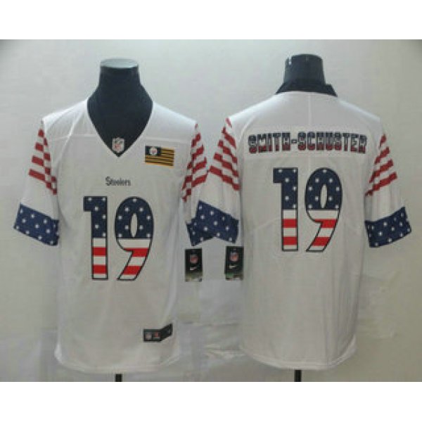 Men's Pittsburgh Steelers #19 JuJu Smith-Schuster White Independence Day Stars Stripes Jersey