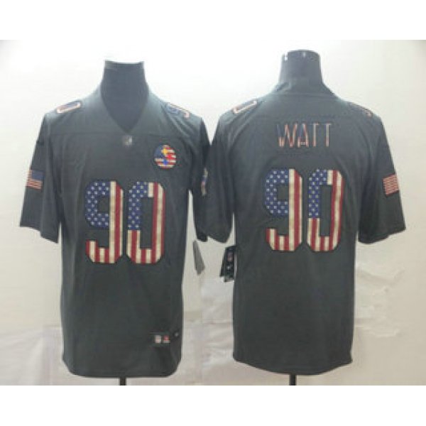 Men's Pittsburgh Steelers #90 T. J. Watt 2019 Black Salute To Service USA Flag Fashion Limited Jersey