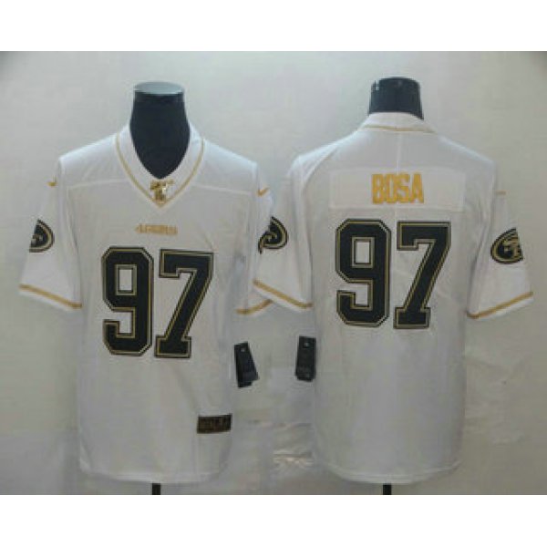 Men's San Francisco 49ers #97 Nick Bosa White 100th Season Golden Edition Jersey