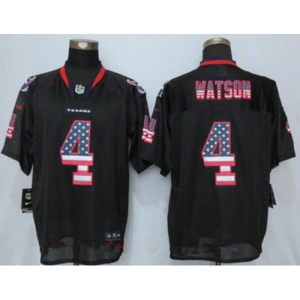Men's 2017 NFL Draft Houston Texans #4 Deshaun Watson Black USA Flag Fashion Stitched NFL Nike Elite Jersey