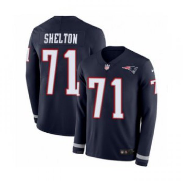 Men's Nike New England Patriots #71 Danny Shelton Limited Navy Blue Therma Long Sleeve NFL Jersey