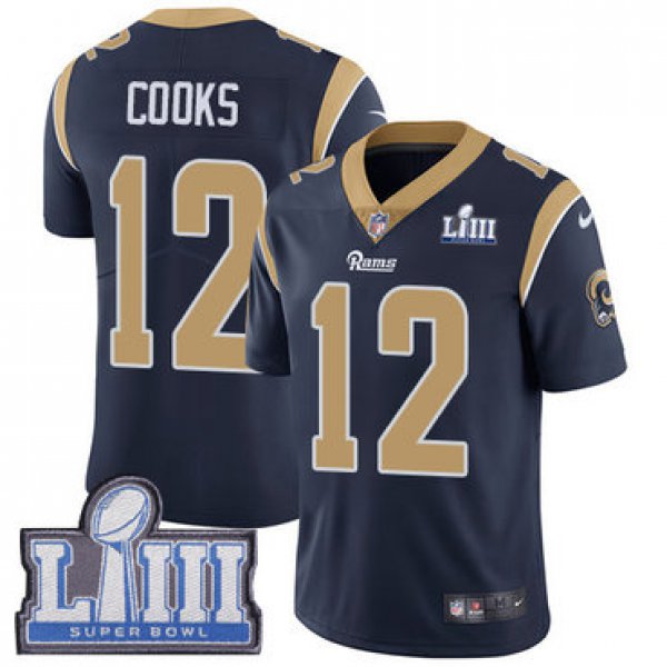 Men's Los Angeles Rams #12 Brandin Cooks Navy Blue Nike NFL Home Vapor Untouchable Super Bowl LIII Bound Limited Jersey