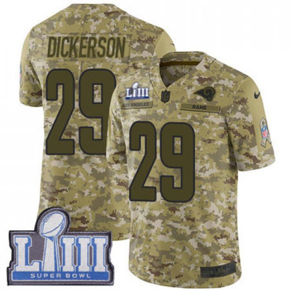 #29 Limited Eric Dickerson Camo Nike NFL Men's Jersey Los Angeles Rams 2018 Salute to Service Super Bowl LIII Bound