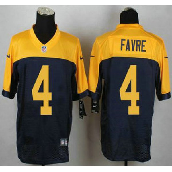 Green Bay Packers #4 Brett Favre Navy Blue With Gold NFL Nike Elite Jersey