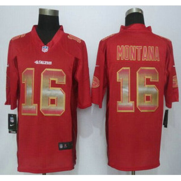 San Francisco 49ers #16 Joe Montana Red Strobe 2015 NFL Nike Fashion Jersey
