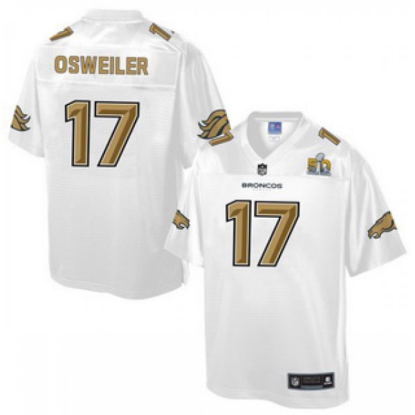 Denver Broncos #17 Brock Osweiler Nike All White With Gold 2016 Super Bowl 50 Patch Game Jersey