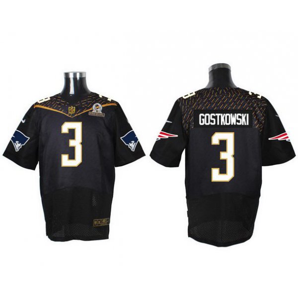 Men's New England Patriots #3 Stephen Gostkowski Black 2016 Pro Bowl Nike Elite Jersey