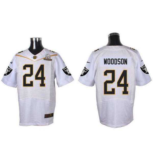 Men's Oakland Raiders #24 Charles Woodson White 2016 Pro Bowl Nike Elite Jersey