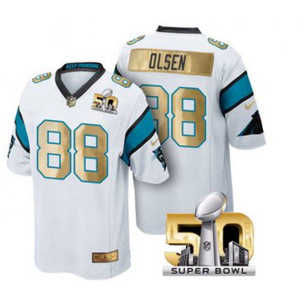 Pre Order Carolina Panthers Jersey 88 Greg Olsen White Super Bowl 50th Limited Jerseys