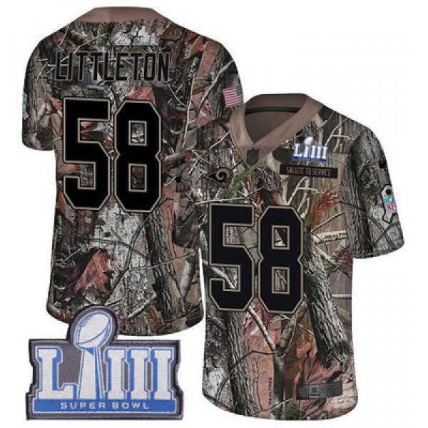 #58 Limited Cory Littleton Camo Nike NFL Men's Jersey Los Angeles Rams Rush Realtree Super Bowl LIII Bound