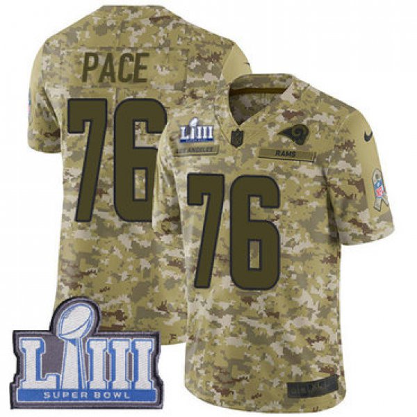 #76 Limited Orlando Pace Camo Nike NFL Men's Jersey Los Angeles Rams 2018 Salute to Service Super Bowl LIII Bound