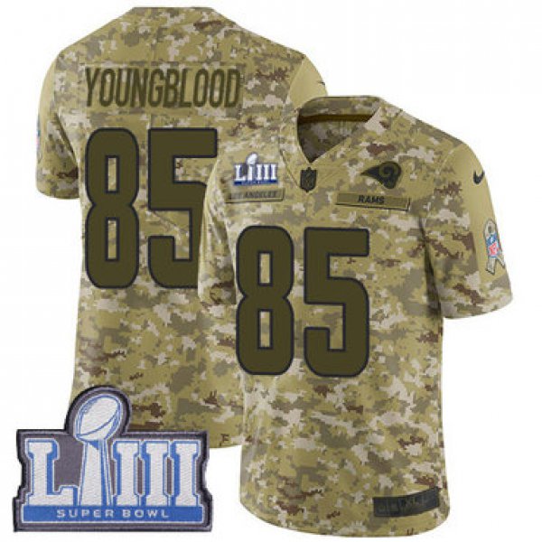 #85 Limited Jack Youngblood Camo Nike NFL Men's Jersey Los Angeles Rams 2018 Salute to Service Super Bowl LIII Bound