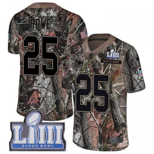 #25 Limited Eric Rowe Camo Nike NFL Men's Jersey New England Patriots Rush Realtree Super Bowl LIII Bound