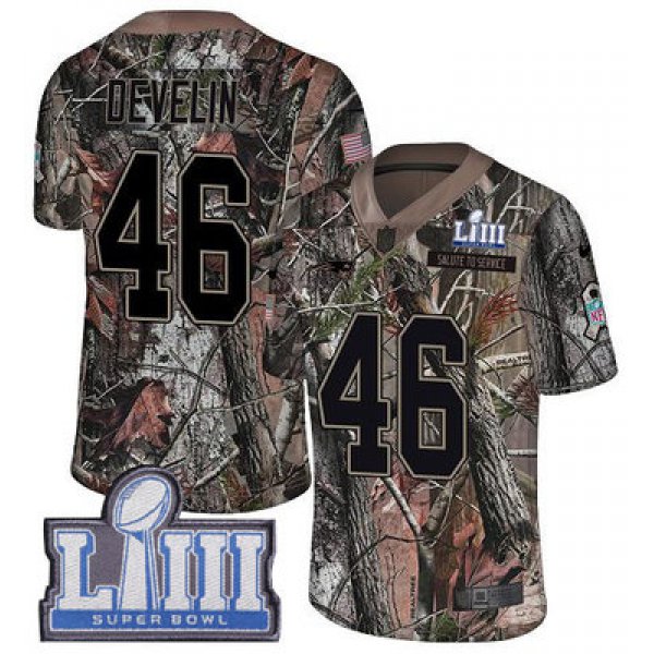 #46 Limited James Develin Camo Nike NFL Men's Jersey New England Patriots Rush Realtree Super Bowl LIII Bound