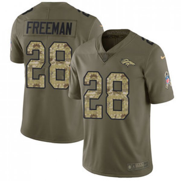 Nike Broncos #28 Royce Freeman Olive Camo Men's Stitched NFL Limited 2017 Salute To Service Jersey