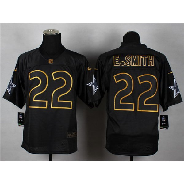 Nike Dallas Cowboys #22 Emmitt Smith 2014 All Black/Gold Elite Jersey