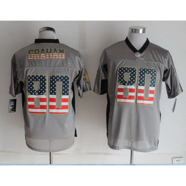 Nike New Orleans Saints #80 Jimmy Graham 2014 USA Flag Fashion Gray Elite Jersey