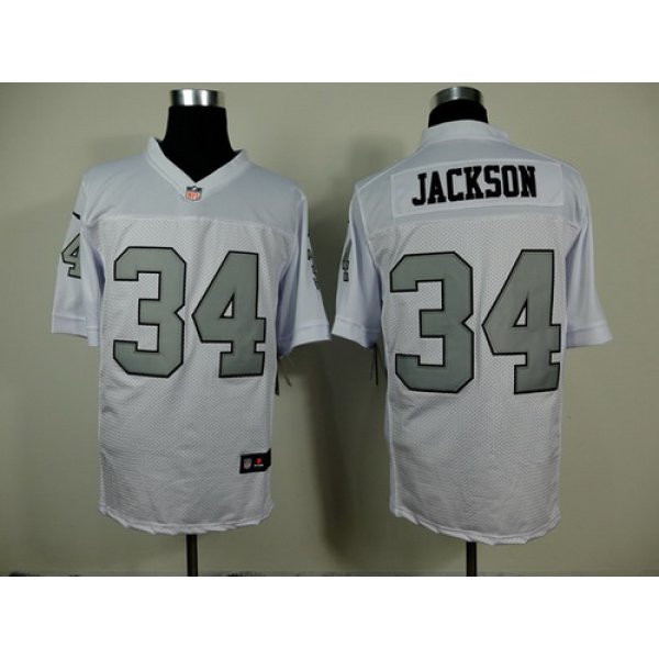 Nike Oakland Raiders #34 Bo Jackson White With Silvery Elite Jersey
