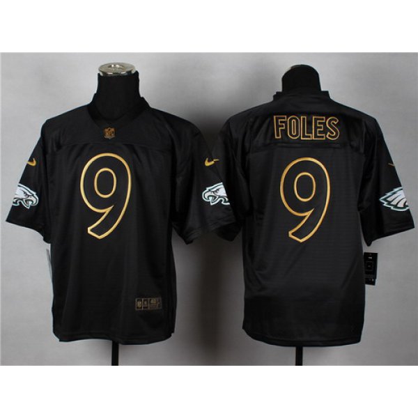 Nike Philadelphia Eagles #9 Nick Foles 2014 All Black/Gold Elite Jersey