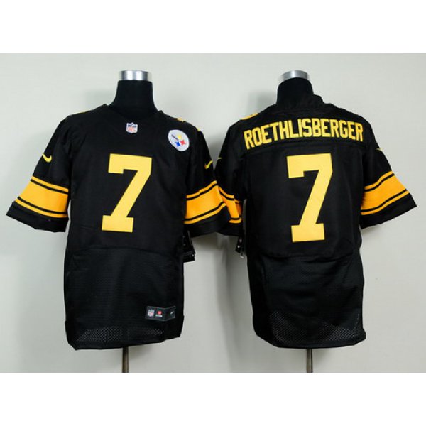 Nike Pittsburgh Steelers #7 Ben Roethlisberger Black With Yellow Elite Jersey