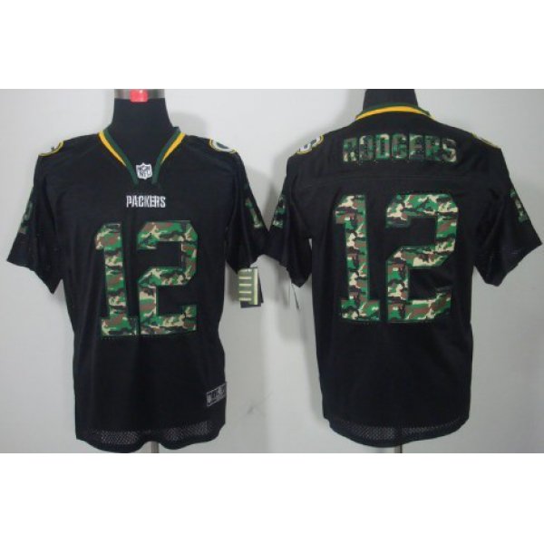 Nike Green Bay Packers #12 Aaron Rodgers Black With Camo Elite Jersey