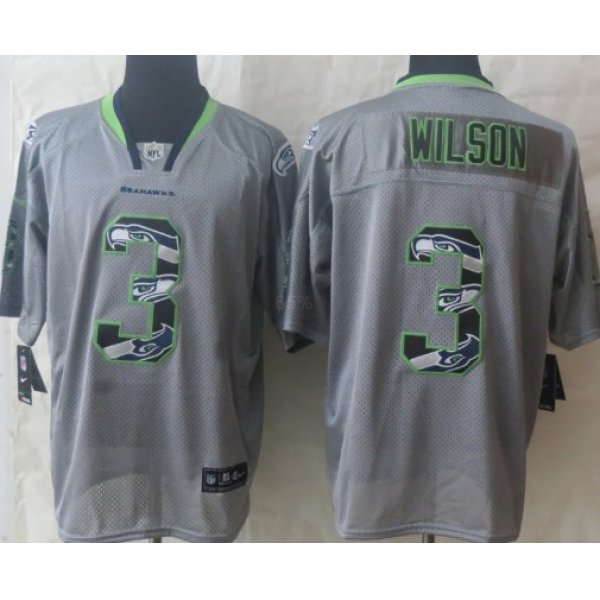 Nike Seattle Seahawks #3 Russell Wilson Lights Out Gray Ornamented Elite Jersey