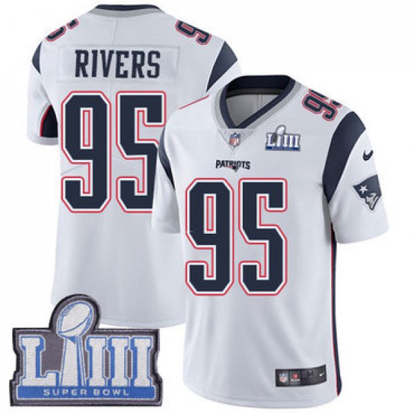 #95 Limited Derek Rivers White Nike NFL Road Men's Jersey New England Patriots Vapor Untouchable Super Bowl LIII Bound