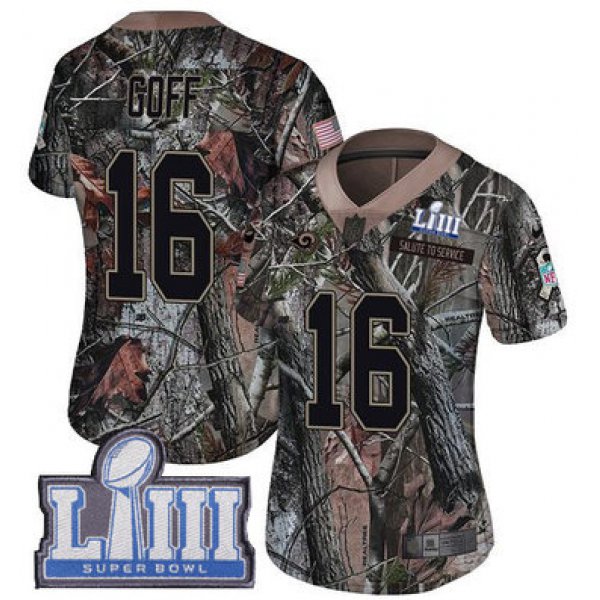 Women's Los Angeles Rams #16 Jared Goff Camo Nike NFL Rush Realtree Super Bowl LIII Bound Limited Jersey