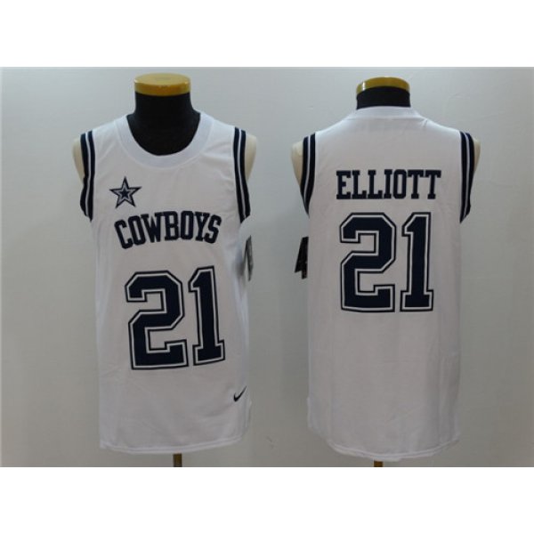 Men's Dallas Cowboys #21 Ezekiel Elliott White Color Rush 2017 Vest Stitched NFL Nike Tank Top Jersey