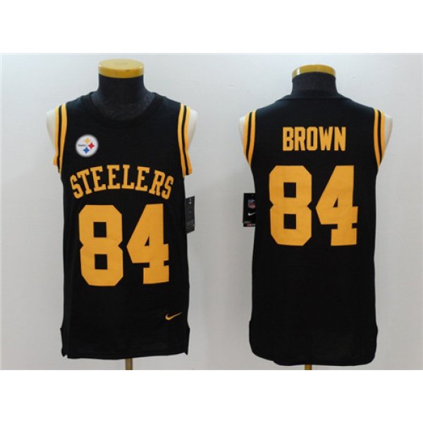 Men's Pittsburgh Steelers #84 Antonio Brown Black Color Rush 2017 Vest Stitched NFL Nike Tank Top Jersey