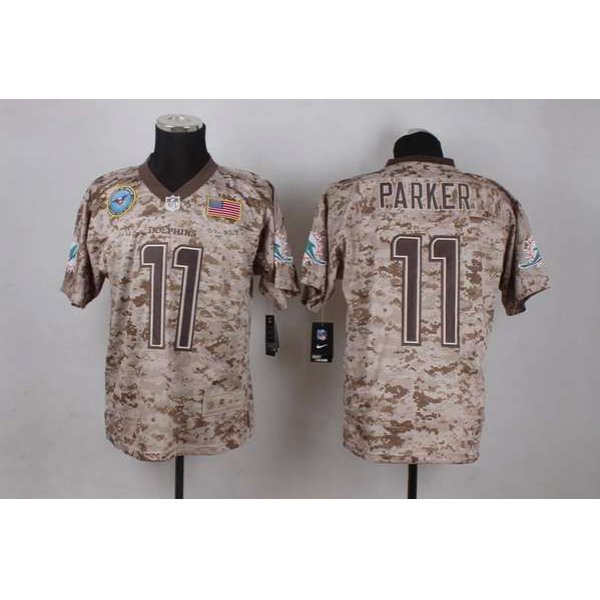 Men's Miami Dolphins #11 DeVante Parker USMC Camo Elite Jersey With Flag Patch