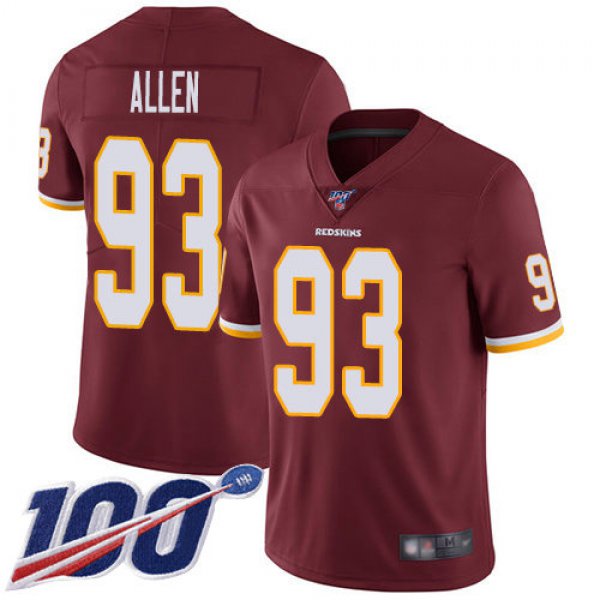 Nike Redskins #93 Jonathan Allen Burgundy Red Team Color Men's Stitched NFL 100th Season Vapor Limited Jersey