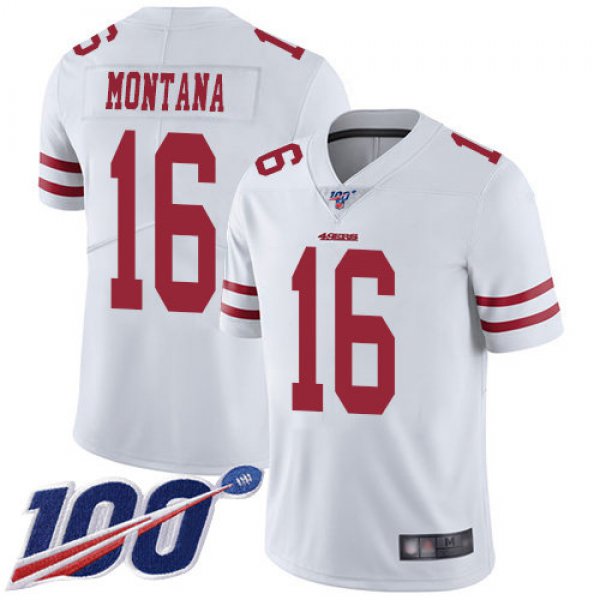 Nike 49ers #16 Joe Montana White Men's Stitched NFL 100th Season Vapor Limited Jersey