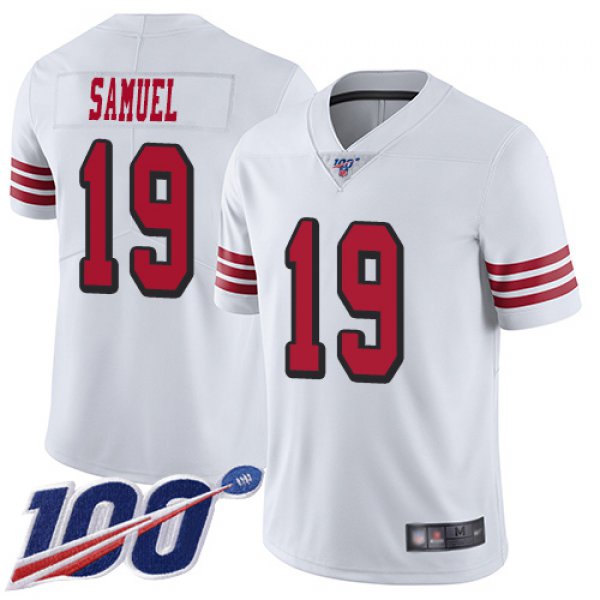 Nike 49ers #19 Deebo Samuel White Rush Men's Stitched NFL Limited 100th Season Jersey