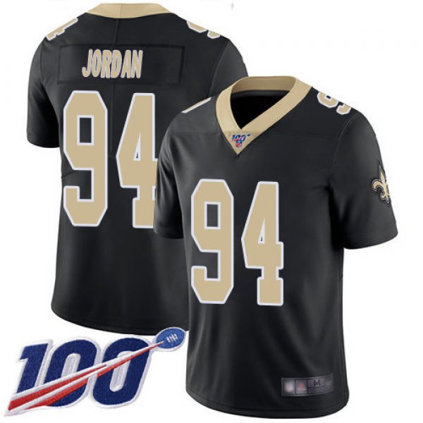 Nike Saints #94 Cameron Jordan Black Team Color Men's Stitched NFL 100th Season Vapor Limited Jersey