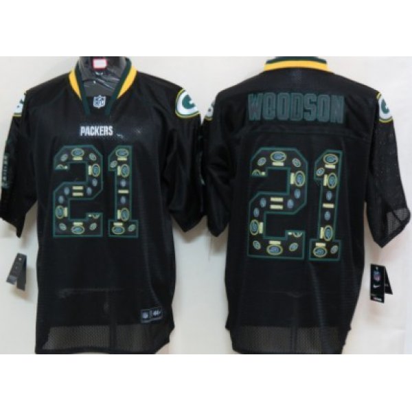 Nike Green Bay Packers #21 Charles Woodson Lights Out Black Ornamented Elite Jersey