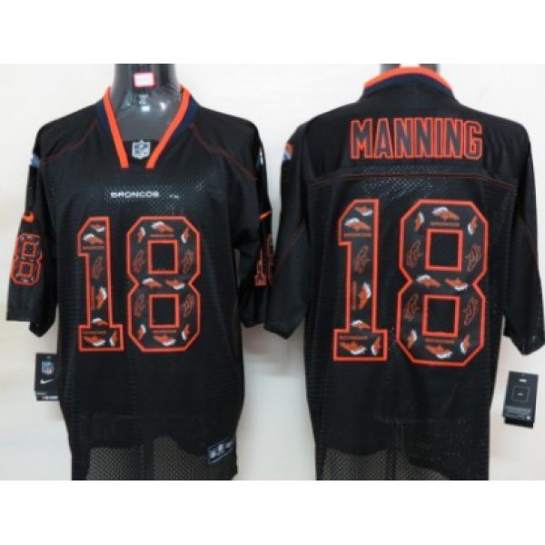 Nike Denver Broncos #18 Peyton Manning Lights Out Black Ornamented Elite Jersey