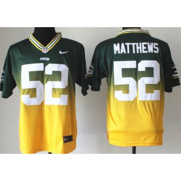 Nike Green Bay Packers #52 Clay Matthews Green/Yellow Fadeaway Elite Jersey