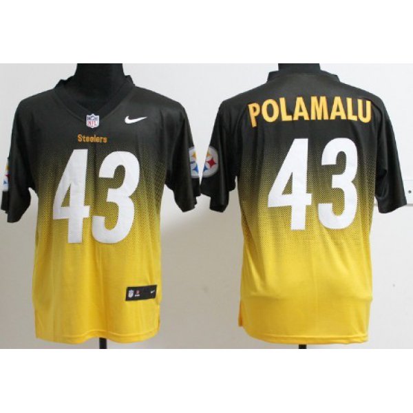 Nike Pittsburgh Steelers #43 Troy Polamalu Black/Yellow Fadeaway Elite Jersey