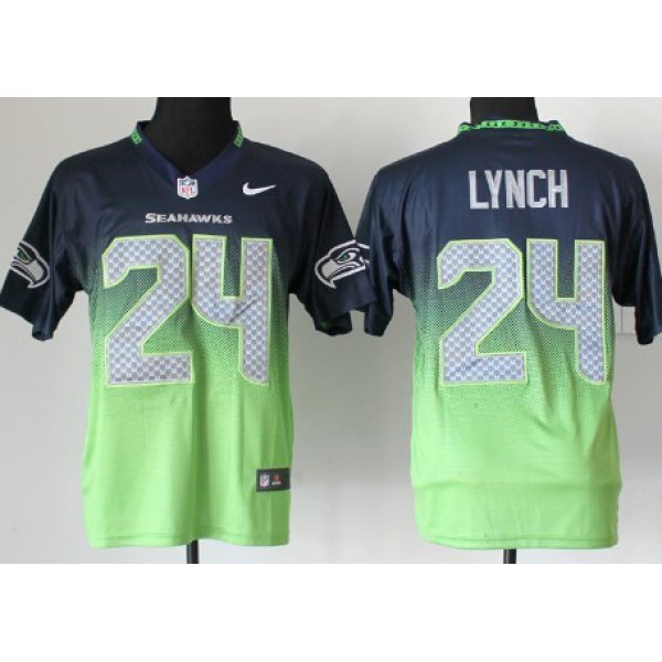 Nike Seattle Seahawks #24 Marshawn Lynch Navy Blue/Green Fadeaway Elite Jersey