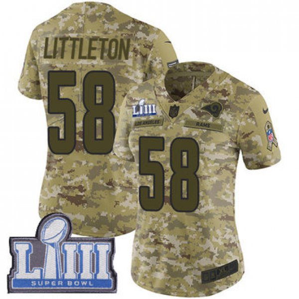 #58 Limited Cory Littleton Camo Nike NFL Women's Jersey Los Angeles Rams 2018 Salute to Service Super Bowl LIII Bound
