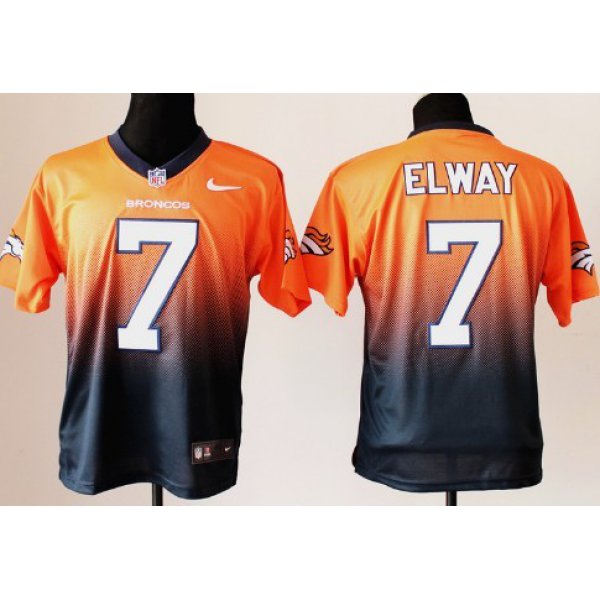 Nike Denver Broncos #7 John Elway Orange/Blue Fadeaway Elite Jersey