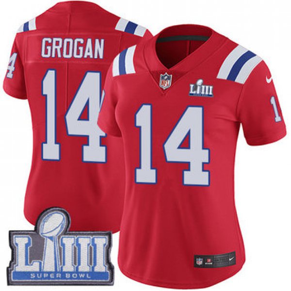 Women's New England Patriots #14 Steve Grogan Red Nike NFL Alternate Vapor Untouchable Super Bowl LIII Bound Limited Jersey