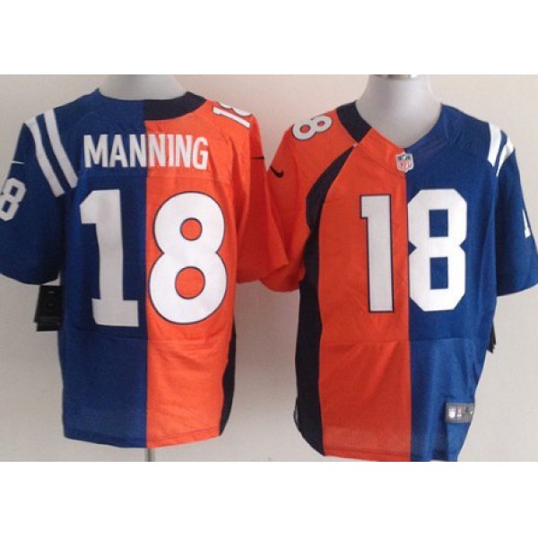 Nike Denver Broncos&Indianapolis Colts #18 Peyton Manning Orange/Blue Two Tone Elite Jersey