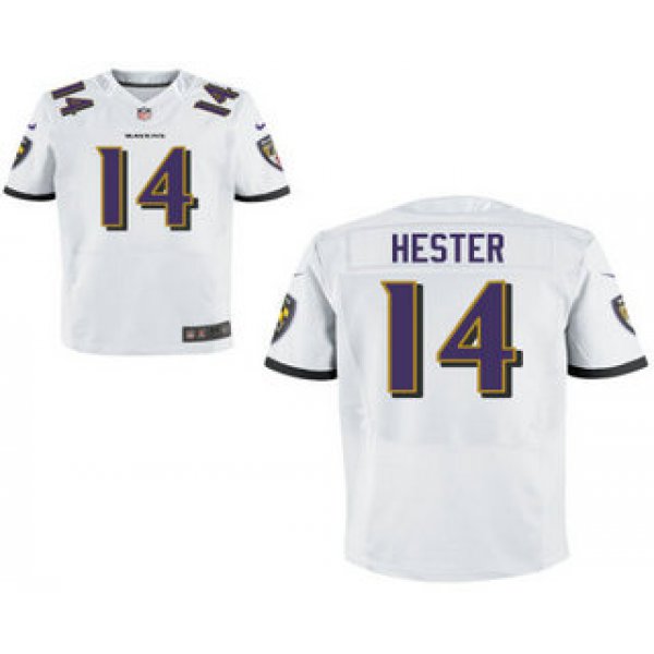 Men's Baltimore Ravens #14 Devin Hester White Road Stitched NFL Nike Elite Jersey